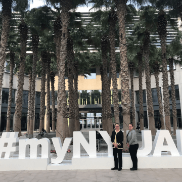 Interim President Beverly Daniel Tatum and Alumnae Association Executive Director Trisha Tanner ’00 at the New York University Abu Dhabi campus