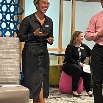 A speaker at the Dr. Beverly Daniel Tatum naming ceremony.