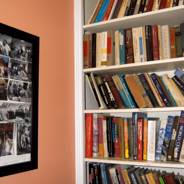Bookshelves and a poster in the Betty Shabazz Cultural Center
