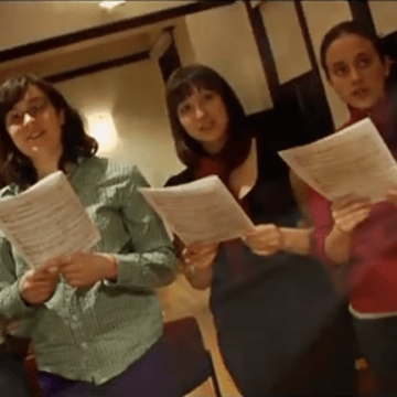 Students rehearsing for the Big Broadcast Radio Show