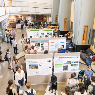 Aerial view of student poster presentations at MWCE Climate Justice Summit.