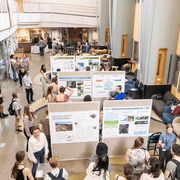 Aerial view of student poster presentations at MWCE Climate Justice Summit.