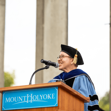 Interim President Dr. Beverly Daniel Tatum addresses students during Convocation 2022