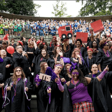 Students all dressed in class colors during convocation