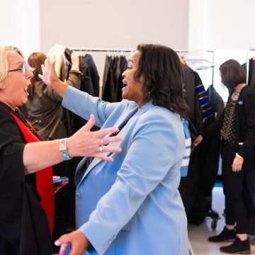 Danielle Holley greeting Sonya Stephens