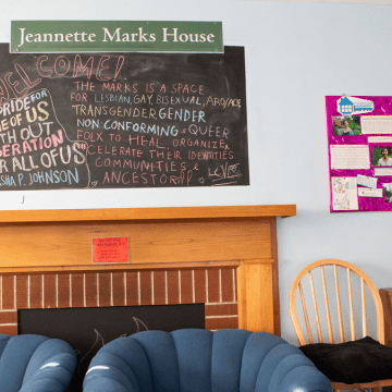 The fireplace in the living room of the Jeannette Marks Cultural Center