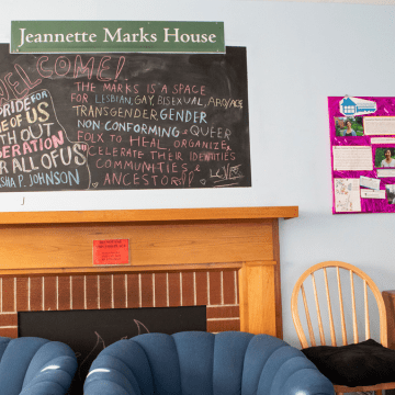 The fireplace in the living room of the Jeannette Marks Cultural Center