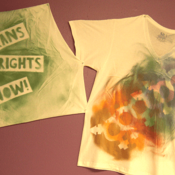 T-shirts being used as decoration on the walls of the Jeannette Marks Cultural Center