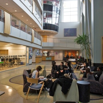 Students hanging out in the Kendade atrium