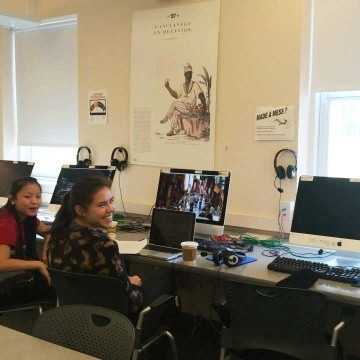 Students working in the Language &amp; Culture Commons lab