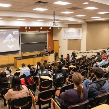 Student presenting at Senior Symposium in 2023