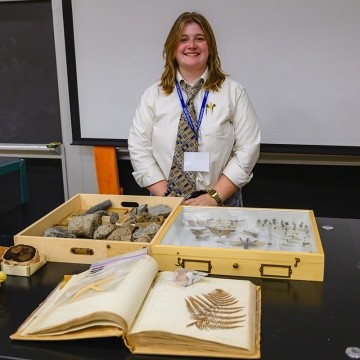 Student with LEAP presentation materials at Mount Holyoke College, October 2024