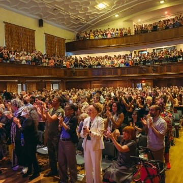 Standing ovation at the Angela Y. Davis presentation at Mount Holyoke College during BOOM! 2025