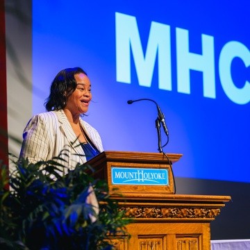 President Danielle R. Holley speaks at Experience MHC! Photo by Jo Chattman.