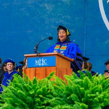 President Danielle R. Holley, speaking during Mount Holyoke's one hundred eighty-eighth Commencement Ceremony