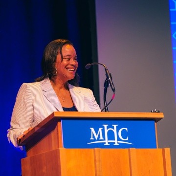 Mount Holyoke College New Student Orientation - President Holley at the podium