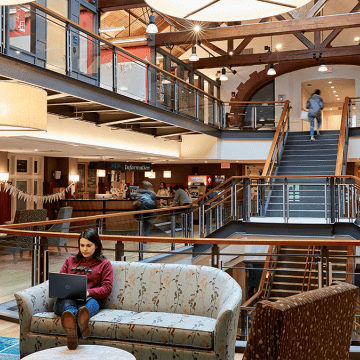 Students studying and visiting in Blanchard Hall