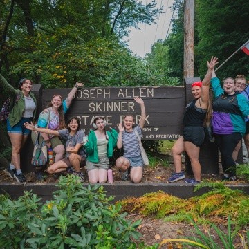Mountain Day 2024 - Students gather at the base of the mountain in celebration.