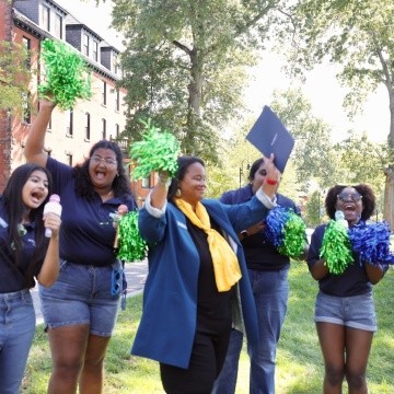 Students celebrating with President Holley