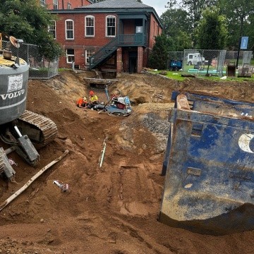 Digging trenches for the geothermal project