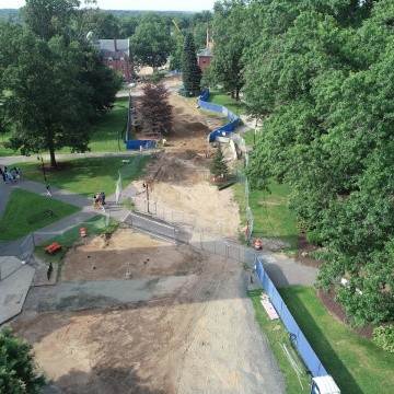 Geothermal project phase one from a drone camera above campus