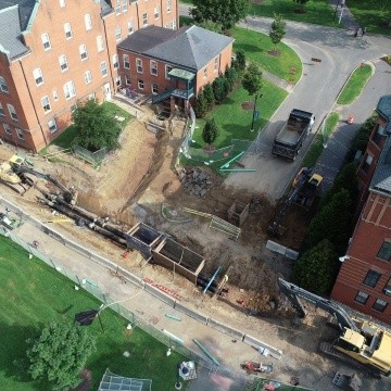Geothermal project phase one from a drone camera above campus