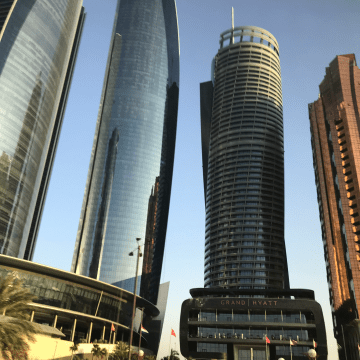 A streetview of the high rises in Abu Dhabi