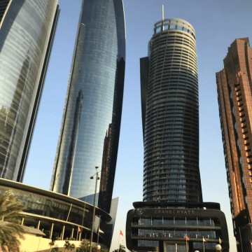 A streetview of the high rises in Abu Dhabi