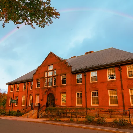Rainbow appears over Pratt Music Hall