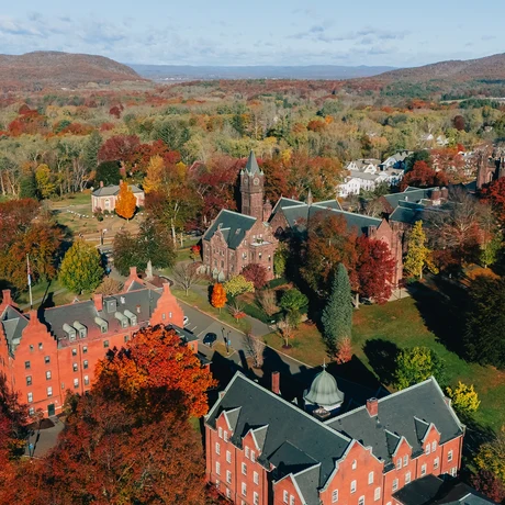 Campus beauty aerial photo, Mount Holyoke, Fall 2025