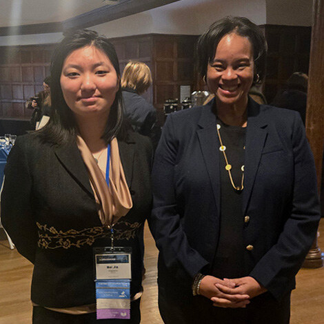 Bei Jia Viggiano ’28 (left) with President Danielle R. Holley