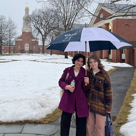 Aleena Jafar-DeCesare ’27 and Eva Hanson ’26 at Yale