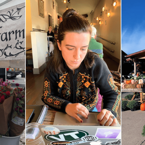 The author checks out (from left) the Amherst Farmers Market, the Roost in Northampton, and Atkins Farms Country Market in Amherst