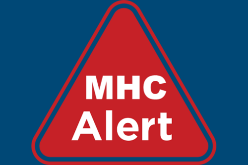 The words MHC Alert written within the outline of a red triangle