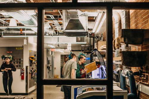 Looking through the window into the Fimbel Maker and Innovation Lab