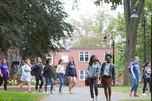 Students on campus walkways between classes
