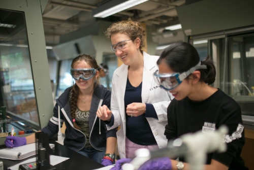 Students working in lab with faculty.