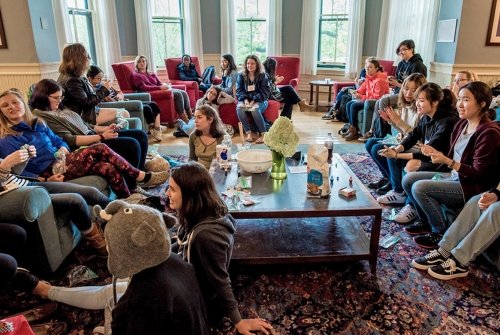 Students meeting in a residence hall living room