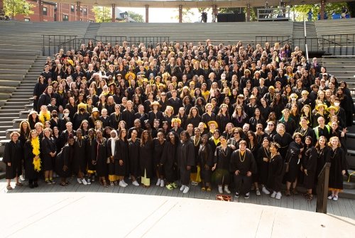Seniors of the Mount Holyoke class of 2023 pose as a group following Convocation