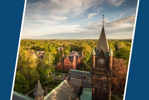 Arial view of the Mount Holyoke campus clocktower