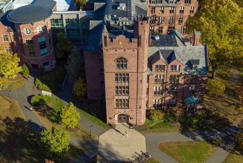 An aerial photo of the Mount Holyoke College Science Center