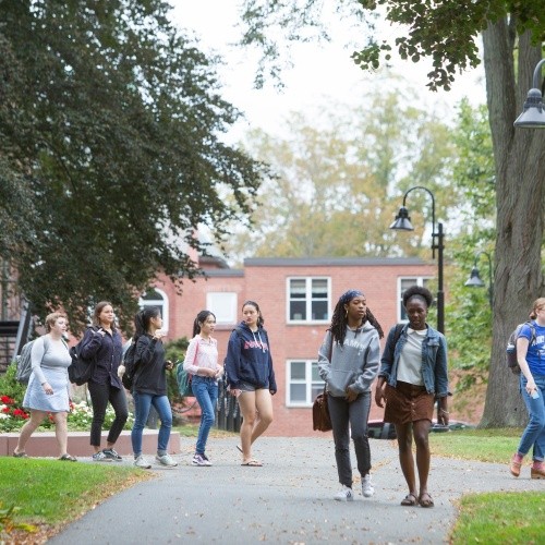 Students on campus walkways between classes