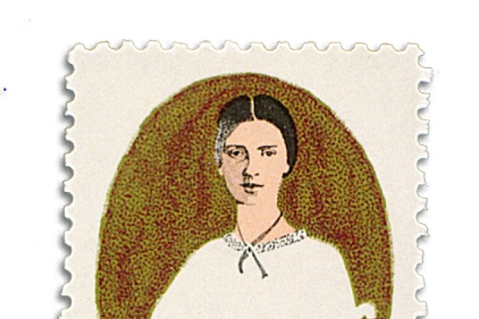 A photo of an Emily Dickinson U.S. Postal stamp.