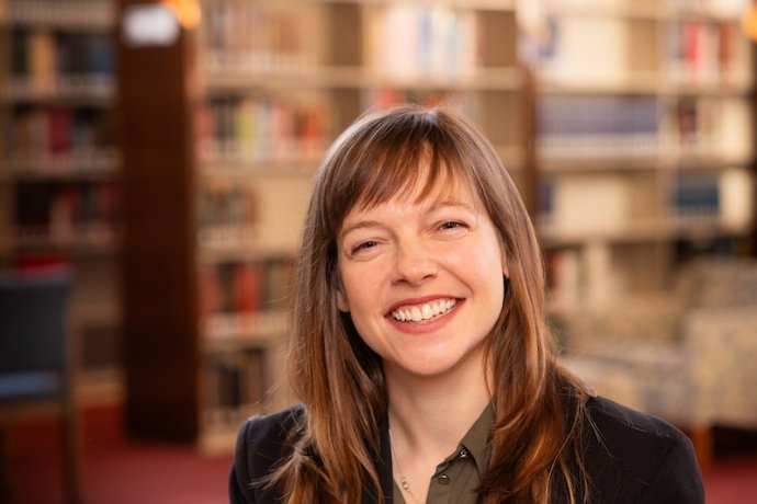 Kat Janeczek, 2024, in the library reading room