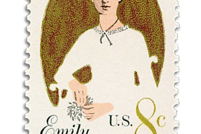 A photo of an Emily Dickinson U.S. Postal stamp.