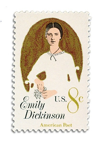 A photo of an Emily Dickinson U.S. Postal stamp.