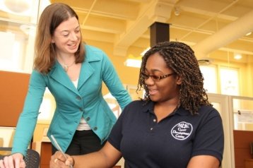 CDC Director Liz Lierman and Gabrielle Barnett ’15 in the Dwight Hall MEWS.