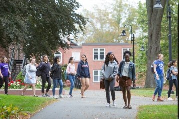Students on campus walkways between classes