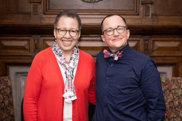 Dr. Beverly Daniel Tatum and Addison Beaux ’99 during their Launching Leadership discussion