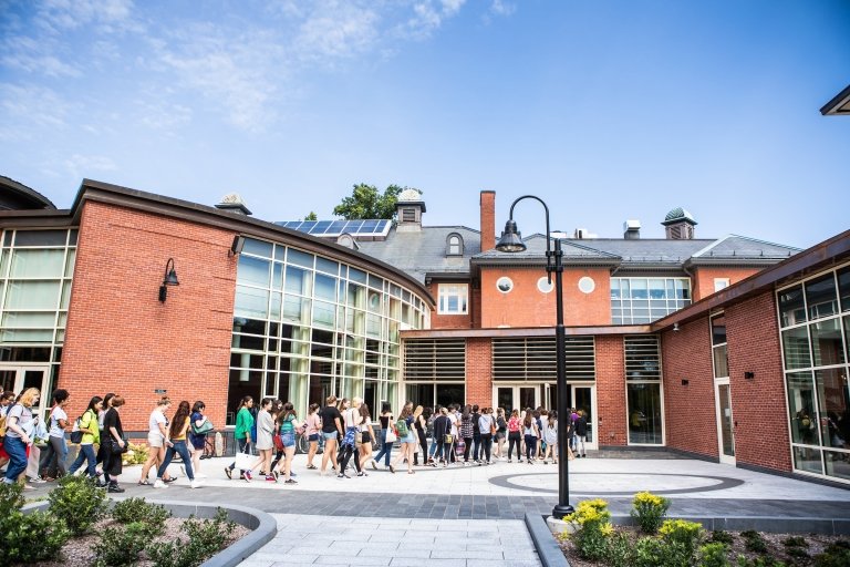 Students entering the community center